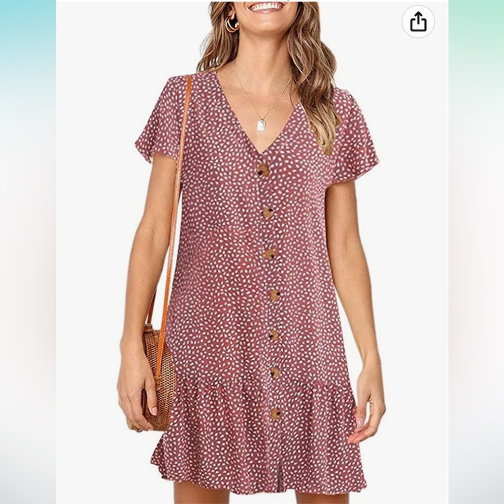 New Casual Short Sleeve Button Down Ruffle Mini Dress